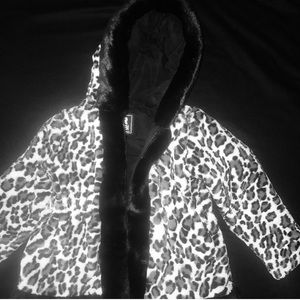 Faux fur coat with fur outlined hood